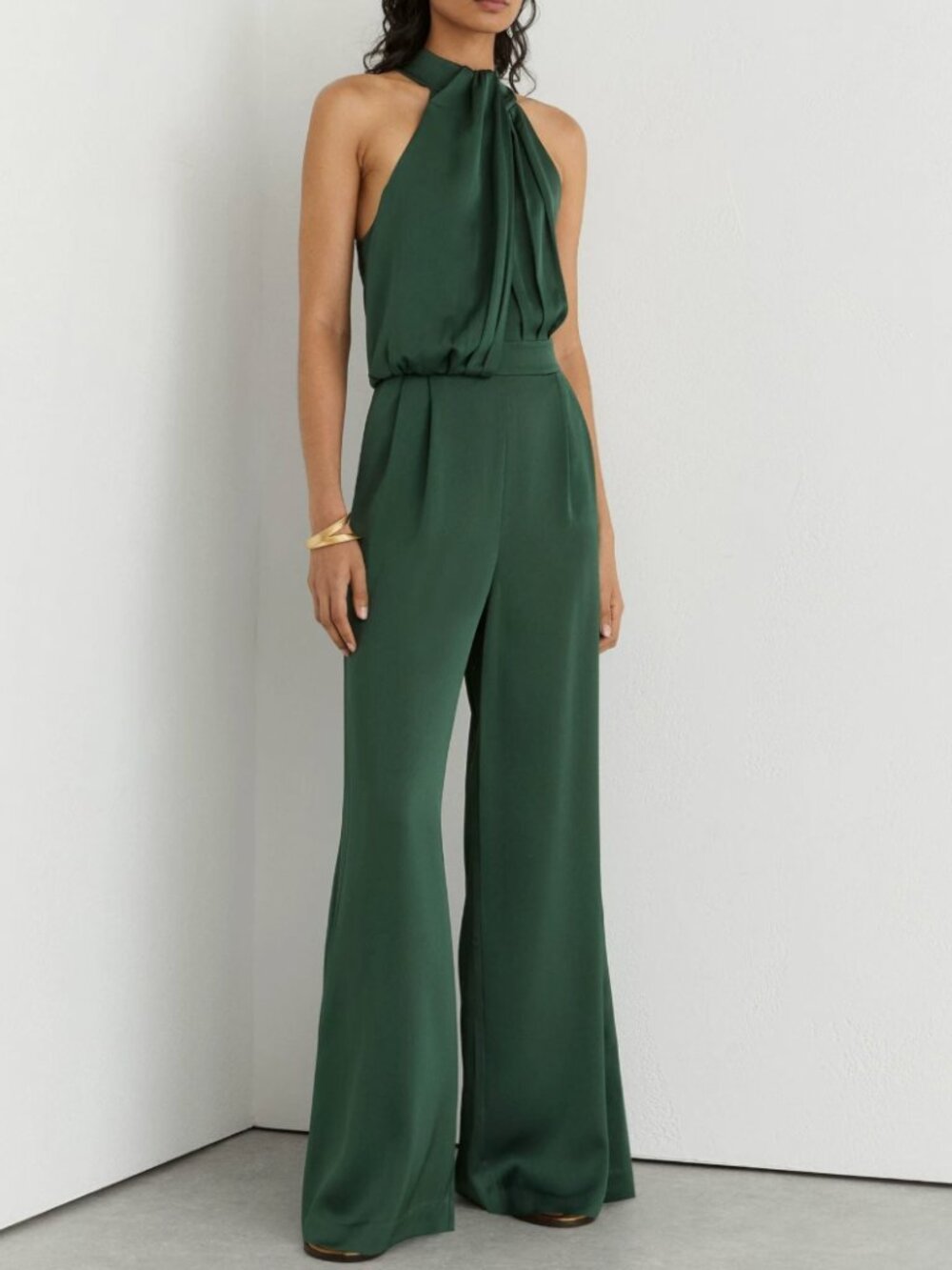REISS Finley Satin Jumpsuit Teal Green Draped Wide-Leg Quiet Lux